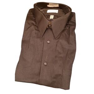 Men's 17 Neck 34/35 Sleeve XL Van Heusen Easy Care Black on Black Pinstripe